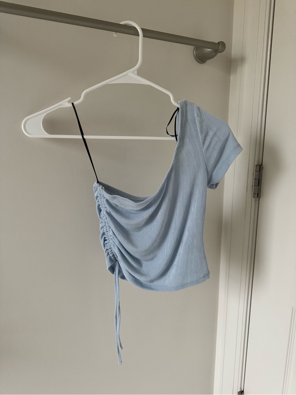 H&M Light Blue One-Shoulder Ruched Crop Top